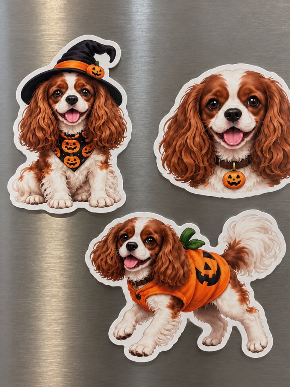 Halloween Cavalier King Charles Spaniel Dog Magnets Set of 3 Pumpkin Fridge Deco